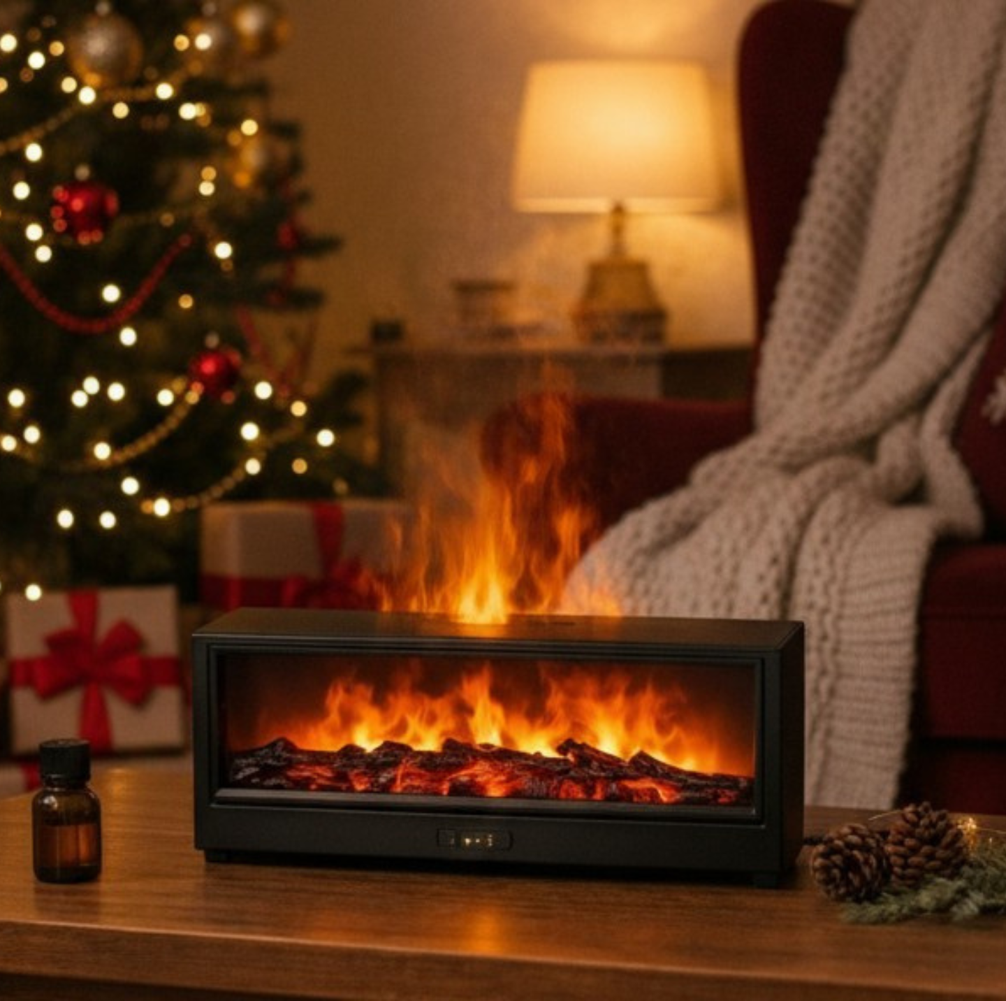 Flame Effect Aroma Humidifier – Essential Oil Diffuser with LED Light & Remote Control